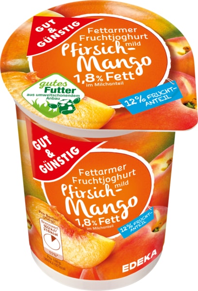 GUT&GÜNSTIG Fettarmer Fruchtjoghurt 1,8% Fett Pfir